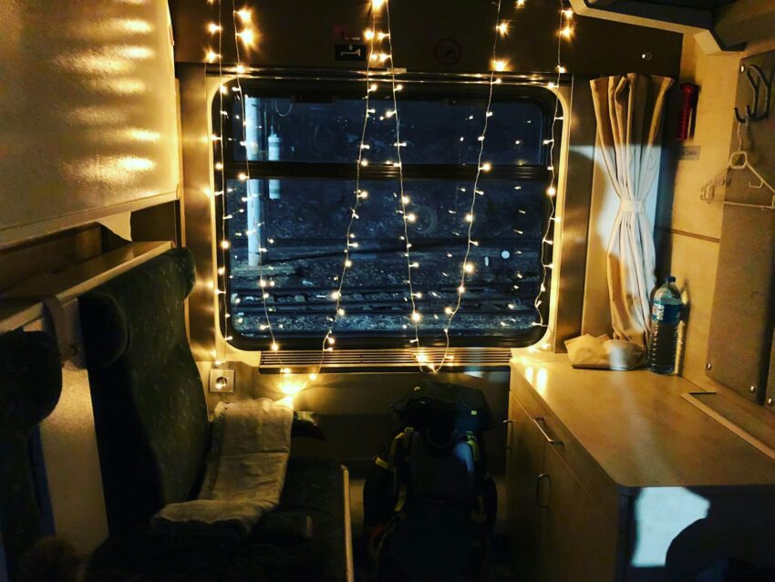 white string light near brown wooden table