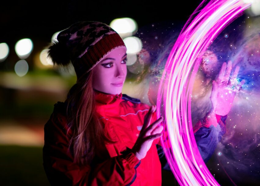 woman with steel wool photography